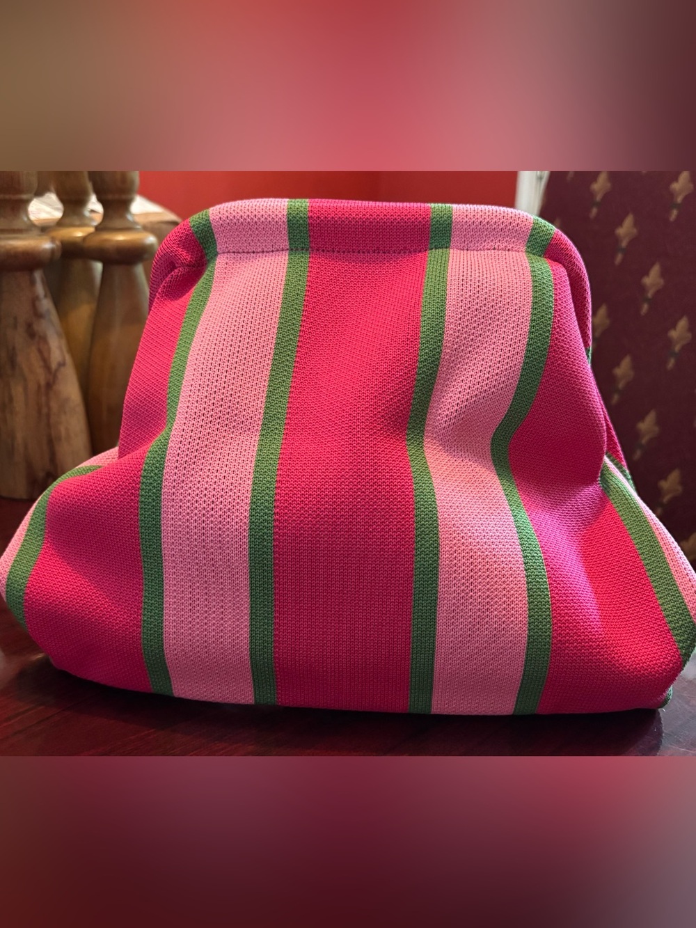 Striped Pink & Green Women’s Clutch Bag